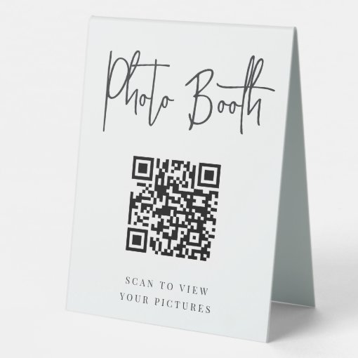 Black | Modern Handwritten Photo Booth QR Code Table Tent Sign | Zazzle