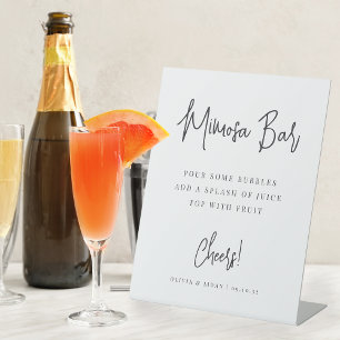 Black Modern Handwritten Script Mimosa Bar Pedestal Sign