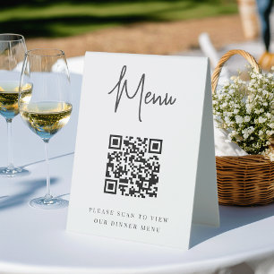 Black Modern Handwritten Script QR Code Menu Table Tent