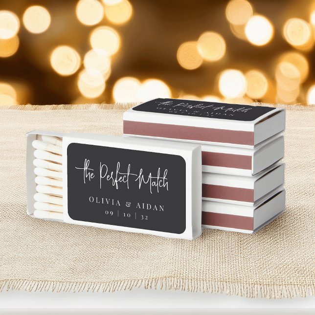 Black | Modern Handwritten Script Wedding Favor Matchboxes (Creator Uploaded)