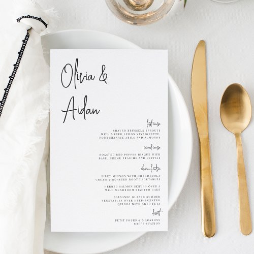 Black  Modern Handwritten Script Wedding Menu