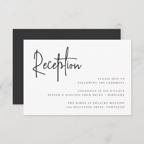 Black Modern Handwritten Script Wedding Reception Enclosure Card