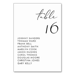 Black Modern Handwritten Script Wedding Table Number