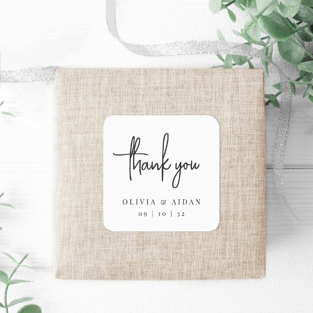 Black Modern Handwritten Script Wedding Thank You Square Sticker (Creator Uploaded)