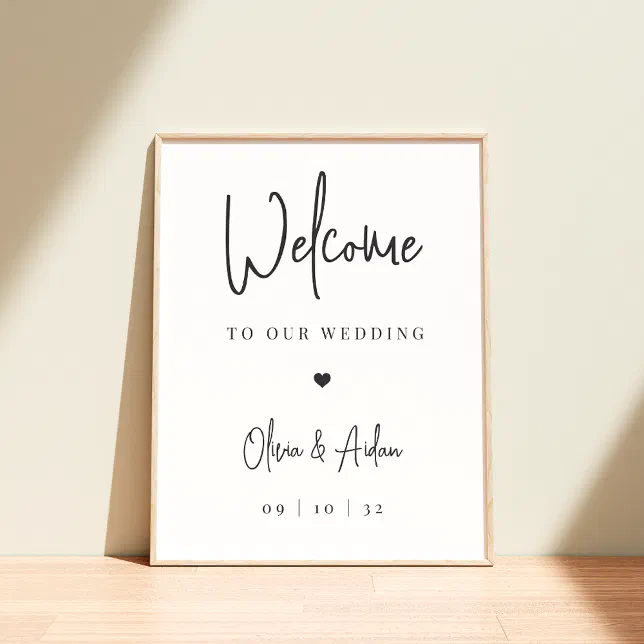 Welcome Modern Script Black | Modern Handwritten Script Wedding Welcome Poster | Zazzle