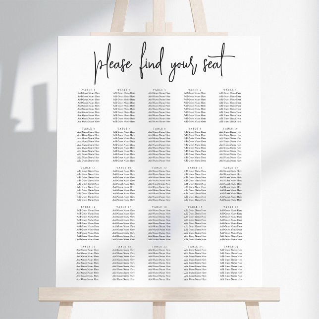 Black Modern Handwritten XL Wedding Seating Chart Foam Board (Creator Uploaded)