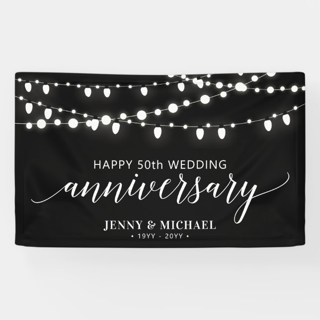 Black Modern Happy 50th Wedding Anniversary Banner (Horizontal)