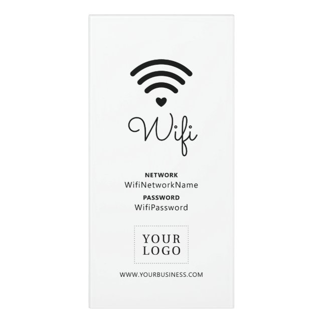 Black | Modern Heart Business Wifi Password Sign (Classic Front Vert)