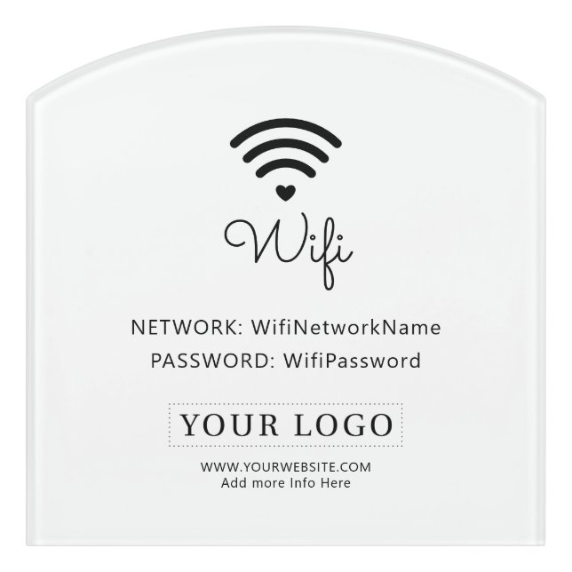 Black | Modern Heart Business Wifi Password Sign (Contour Front)