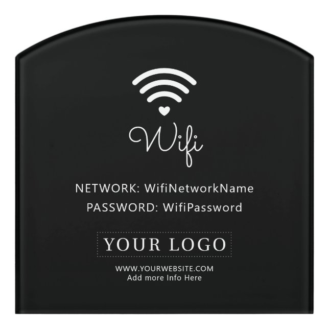 Black | Modern Heart Business Wifi Password Sign (Contour Front)