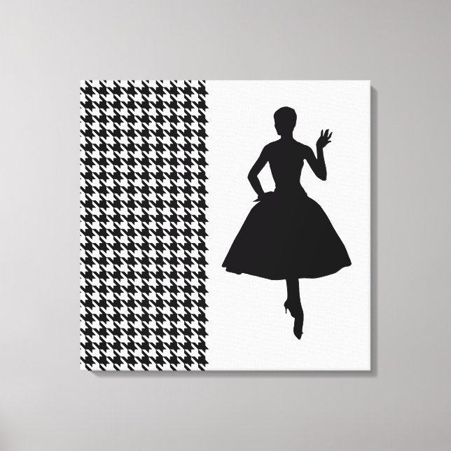 Black Modern Houndstooth with fashion Silhouette Canvas Print (Front)