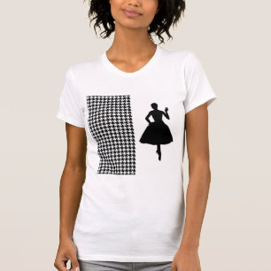 Black Modern Houndstooth with Fashion Silhouette T-Shirt