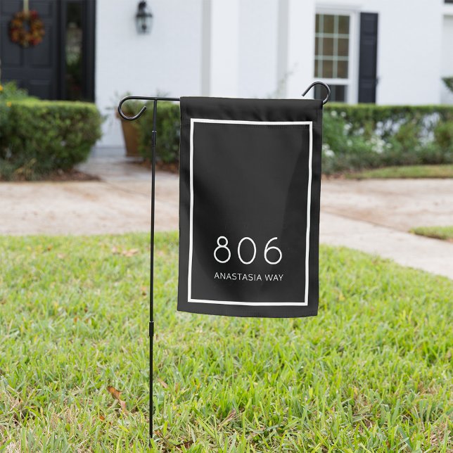 Black | Modern House Number & Street Name Garden Flag (Creator Uploaded)