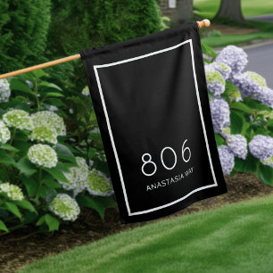 Black   Modern House Number & Street Name House Flag