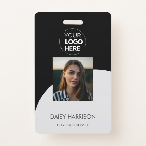 Black Modern ID card custom logo photo QR code Badge