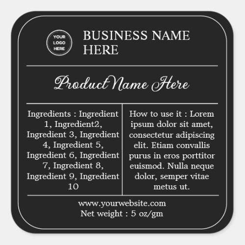 Black Modern Ingredient Instructions Product Label