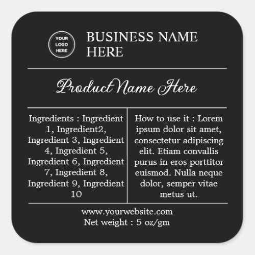 Black Modern Ingredient Instructions Product Label