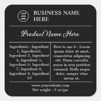Black Modern Ingredient Instructions Product Label
