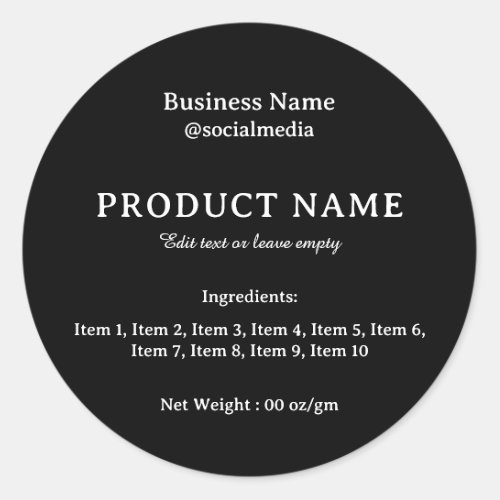 Black Modern Ingredients Product Label