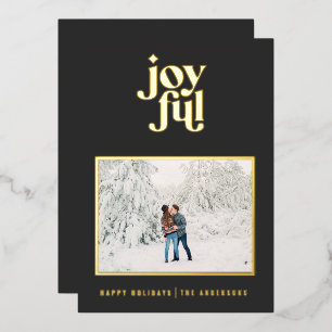 black modern joyful 1 photo  foil holiday card