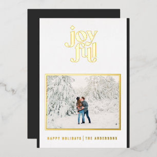 black modern joyful 1 photo  foil holiday card