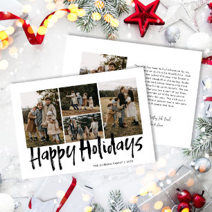 Black Modern Lettering Five Photo Happy Holiday Card
