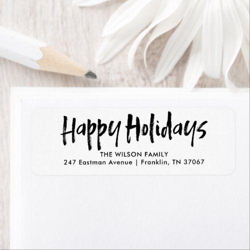 Black Modern Lettering Happy Holidays Address Label