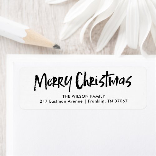 Black Modern Lettering Merry Christmas Address Label