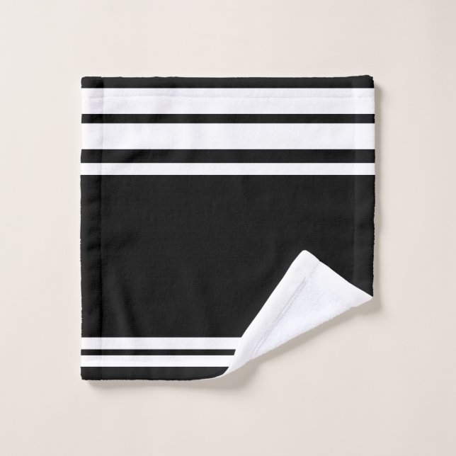 Black : Modern Lines in White Wash Cloth (Wash Cloth)