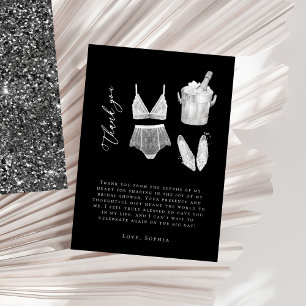 Black Modern Lingerie Bridal Shower Thank You Card