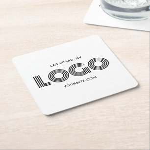 Black Modern Logo Promo Square Paper Coaster