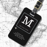 Black Modern Logo . travel monogram Luggage Tag<br><div class="desc">Personalized (name and initial) design with additional informations of the traveller. On your next flight, do not worry about losing your bags. A luggage tag with a name is important for several practical reasons when traveling. Firstly, it serves as a quick and easy way to identify your luggage among the...</div>