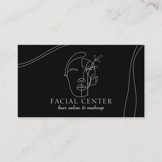 Black Modern Makeup Woman Face Hair Stylist Facial Business Card