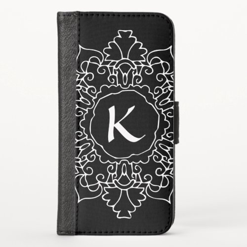 Black Modern Mandala Geometric Monogram Custom iPhone X Wallet Case