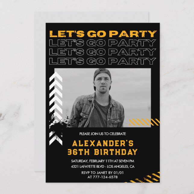 Black Modern Men Photo 36th birthday Invitation (Front/Back)