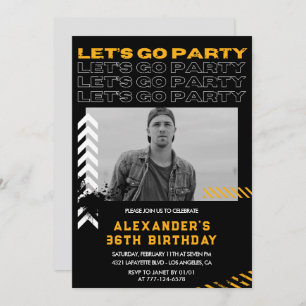 Black Modern Men Photo 36th birthday Invitation