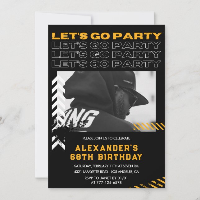 Black Modern Men Photo 68th birthday Invitation (Front)