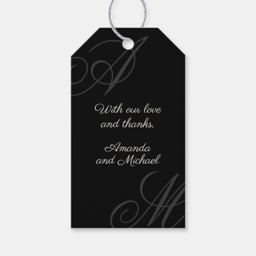 Black Modern Minimal Elegant Monogram Wedding Gift Tags
