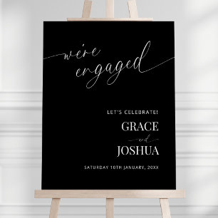 Black Modern Minimal Engagement Party Welcome Sign