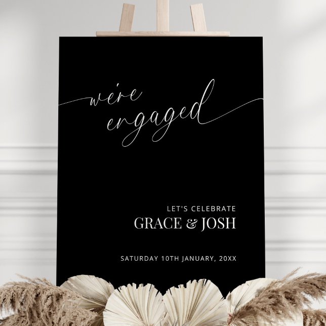 Black Modern Minimal Engagement Party Welcome Sign (Creator Uploaded)