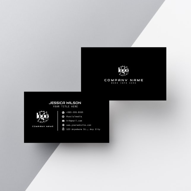Black Modern Minimal Professional Custom logo Business Card (Creator Uploaded)