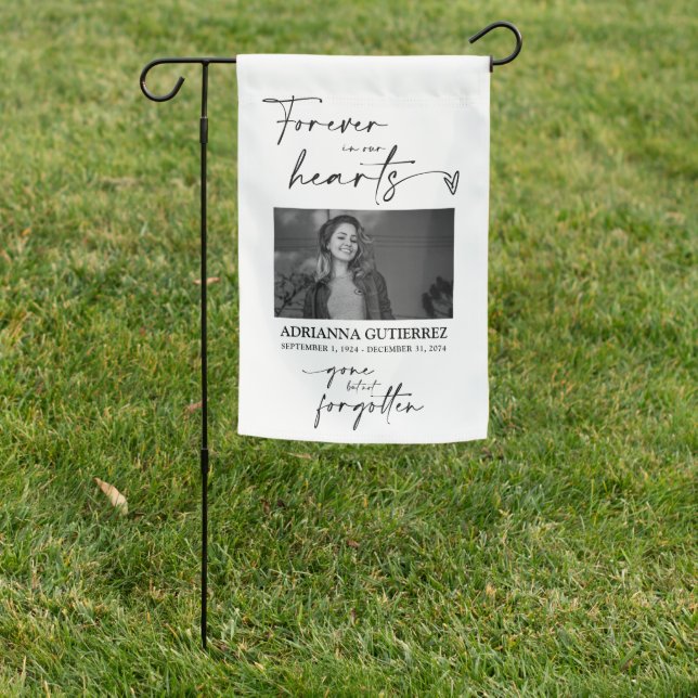Black Modern Minimal Script Photo Memorial Tribute Garden Flag (In SItu)