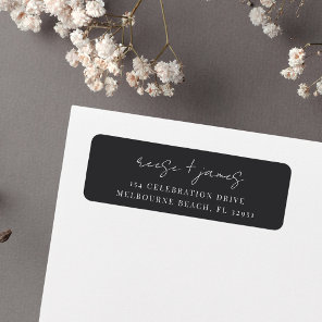 Black | Modern Minimal Script Return Address Label