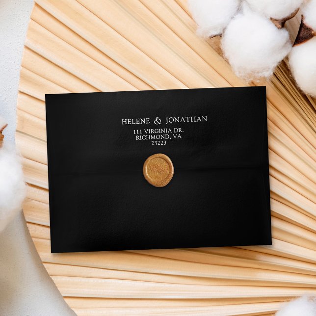 Black Modern Minimal Simple Wedding Return Address Envelope (Creator Uploaded)
