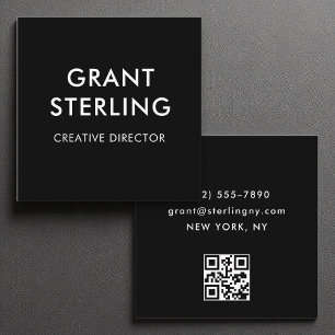 Black Modern Minimal Typography QR Code Square Business Card