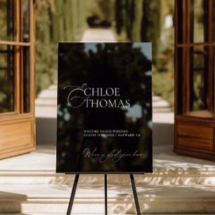 Black Modern Minimal Wedding Welcome Acrylic Sign