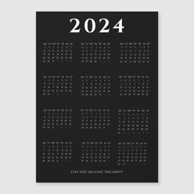 Black, Modern, Minimalist 2024 Calendar (Front)