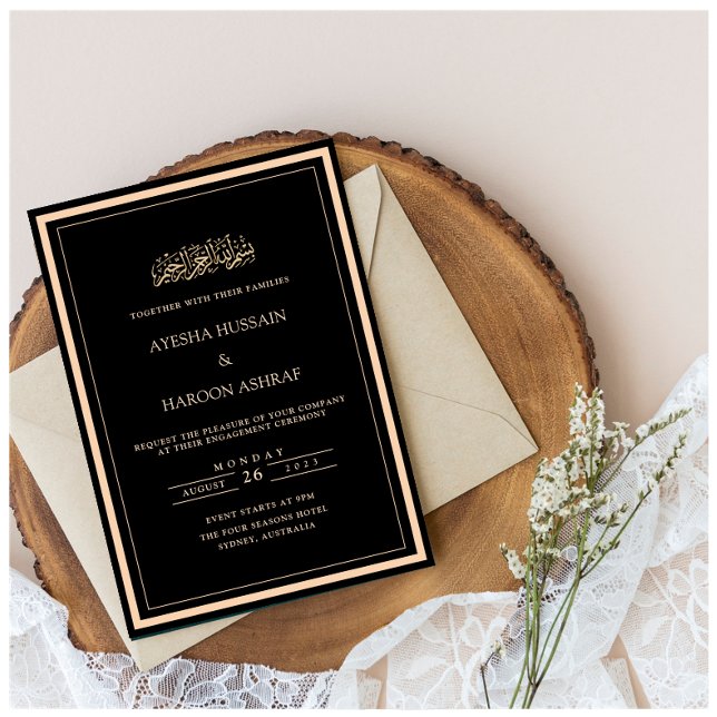 Black Modern Minimalist Border Engagement Party Invitation (Creator Uploaded)