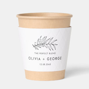 Black Modern Minimalist Botanical Simple Wedding Coffee Cup Sleeve