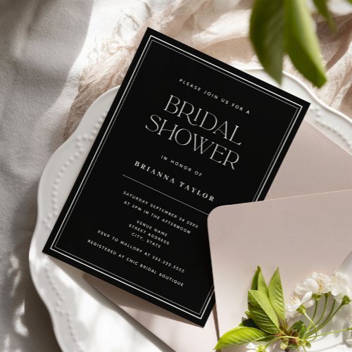 Black Modern Minimalist Bridal Shower Invitation